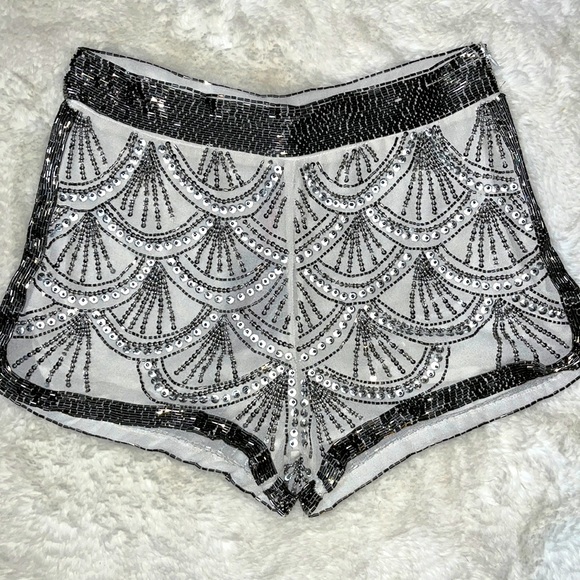 Stones pearls sequins. DRY CLEAN ONLY Shorts Silver and Soft White